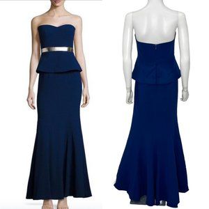 Aidan by Aidan Mattox Strapless Sweetheart Neckline Crepe Peplum Maxi Gown Navy